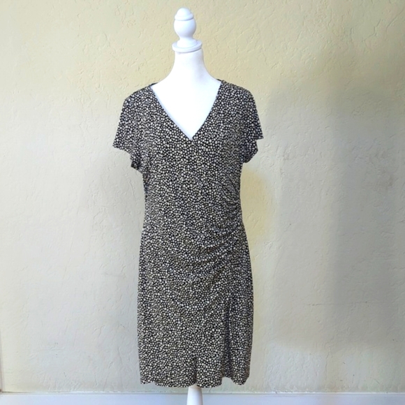 The Limited Dresses & Skirts - The Limited Black White Dot Short Sleeve Surplice Faux Wrap Dress Size Large
